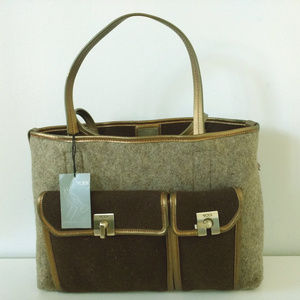 TUMI bronze metallic felted wool tote bag NWT